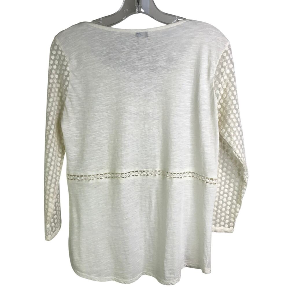 Lucky Brand Top Womens Size Small White Boat Neck Elbow Length Sleeve Lace Front - Picture 3 of 6